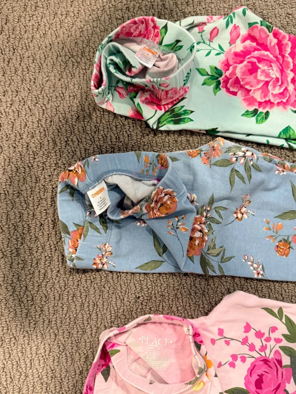 Kids Floral Leggings - Pink, Blue & Mint - Pack of 3 Gymboree leggings size 7-8